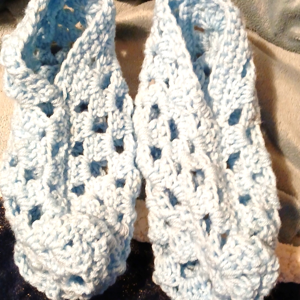 Women's light blue size  7/8 crocheted handmade slippers